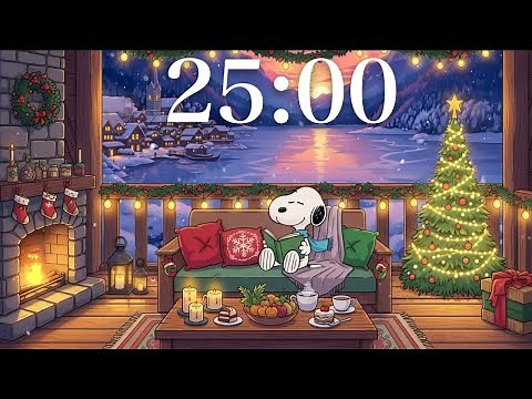 25-Minute Cozy Christmas Lofi Snoopy Reading Timer 🎄📚✨ Relaxing Pomodoro Study & Focus Countdown
