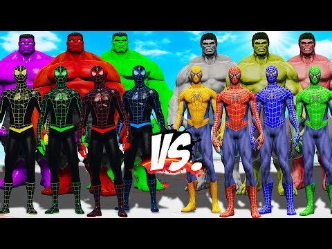 The Great War Of Team SPIDER-MAN Color & Team HULK Color - EPIC SUPERHEROES WAR