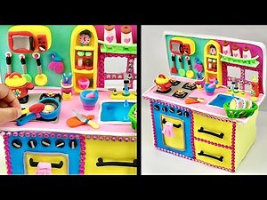 Amazing technique make Barbie doll kitchen set with polymer clay | DIY Miniature clay kitchen set