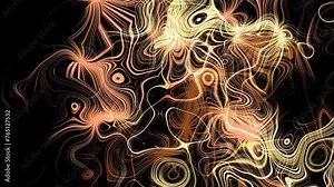 Fractal background in yellow, gold and beige, chaotic curves moving upwards, animation, abstract