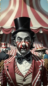 circus performer close-up against the background of a circus tent