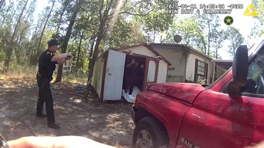 On April 11, 2025, deputies responded to a residence on SW 49th Place in Ocala to locate wanted subject Mike Struble. Upon seeing law enforcement, Struble fled the home from a rear door. Additional units, including Air-One and K-9 Corporal Fretts with his partner K-9 Gunner, responded to assist and began tracking Struble. K-9 Gunner picked up the suspect's trail, leading everyone right to a shed on SW 47th Street. K-9 Corporal Fretts and Corporal Karr heard noises coming from the shed and ordere