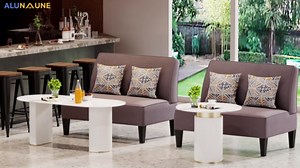 Alunaune Upholstered Blue Loveseat Bench Couch for Bedroom, Modern Cushioned Armless Settee Small Love Seat Sofa Faux Leather Living Room Couch