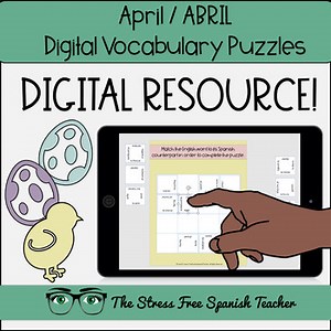 Spanish DIGITAL Vocabulary Puzzles for ABRIL April Spring and Earth Day