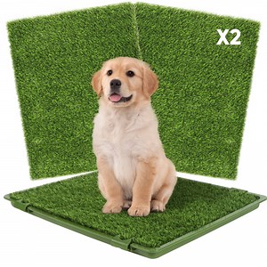 Dog Grass Pad with Tray,Reusable Training Pad with Replaceable Artificial Grass,Quick Absorbent Indoor Portable Dog Patio Potty,Washable Pee Pad For Puppy (Green Tray 2 Grass Pads for Replacement)