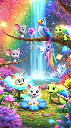 “Happy Animals in Rainbow Forest 🌈🌳”#RainbowForest#HappyAnimals