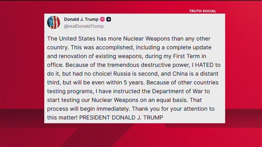 Trump says US will test nuclear weapons