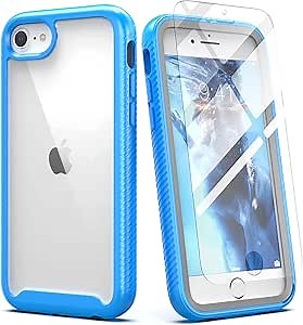 IDweel for iPhone SE 2020 Case,for iPhone 8 & 7 & SE 2022 Case(SE 2nd/3rd Gen),Full-Body Sturdy Shockproof Slim Fit Clear Cover with Screen Protector, Heavy Duty Shock Resistant Hybrid Cover,Sky Blue