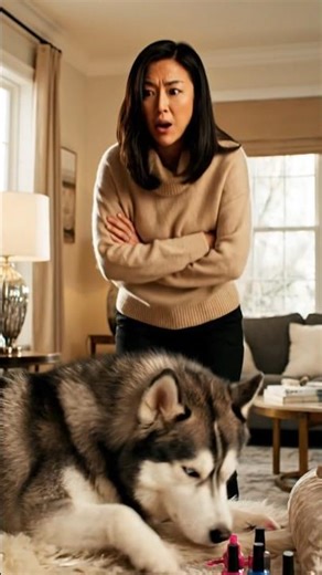 Husky applying nail paint but the owner is angry