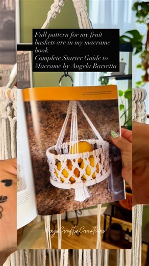 AngscraftsnCreations Macrame on Instagram: "I’m obsessed with my macrame fruit baskets! Such an eye catcher in the kitchen! • Grab yours on my Etsy shop today- Or make your own following my detailed patterns in my macrame book Complete Stater Guide to Macrame by Angela Barretta. • Links for my book and Etsy shop are located in my bio • • #macrame #macramefruitbasket #macramepattern #macramedecor #fruitbasket"
