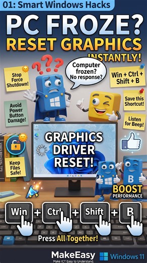 PC Frozen? Don't Press the Power Button! 🛑 Win+Ctrl+Shift+B #makeeasy #shorts