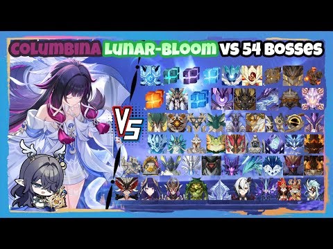 C0R1 Columbina Lunar-Bloom vs 54 Bosses (WL 9) Without Food Buff | Genshin Impact