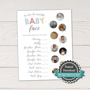 Baby Face Baby Shower Game - Family Baby Photos Guessing Game - Printable File - DIY Instant Download - Edit With Corjl - Etsy