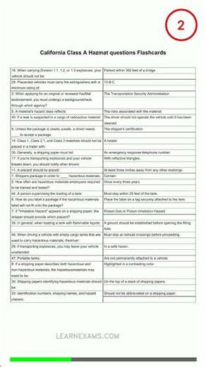 California Class A Hazmat questions Flashcards