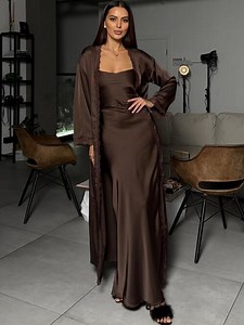 Chocolate Long Robe and Nightgown Set - Elegant Lounge and Sleepwear - Perfect Birthday Gift for Her - Etsy