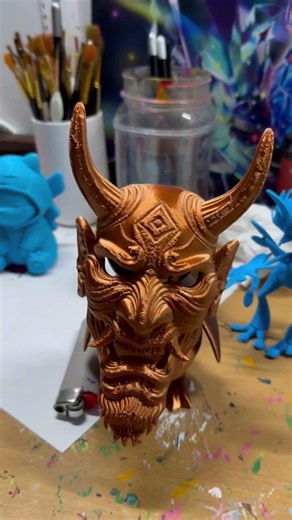 Oni mask 3D printed in copper silk #3dprinting #3dprinted #3d #mask #viral #3dmask
