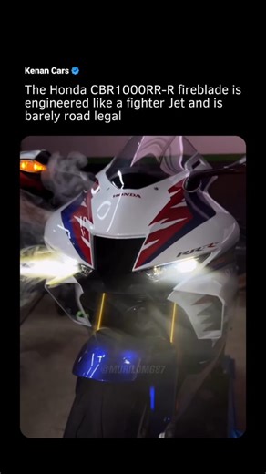 KenanCars on Instagram: "This motorcycle wasn’t designed for comfort or compromise, it was engineered to translate MotoGP-level thinking into a production machine. The CBR1000RR-R Fireblade is built around a race-bred inline-four, advanced electronics, and chassis geometry tuned for extreme precision rather than casual riding. It features multi-level traction control, wheelie control, engine braking control, and a sophisticated IMU that constantly measures lean angle, acceleration, and braking f
