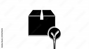 Black Package box with check mark icon isolated on white background. Parcel box with checkmark. Approved delivery or successful package receipt. 4K Video motion graphic animation Stock Video