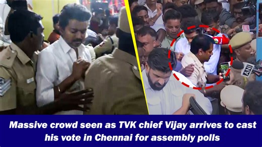 Massive crowd seen as TVK chief Vijay casts his vote in Chennai for Tamil Nadu assembly polls
