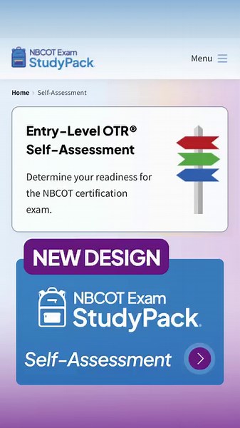 Check out the revamped Self-Assessment Tool in the 2024 NBCOT Exam StudyPack! The Self-Assessments are a great place to start to help you create your own study plan and start to target your focus. 📋 Rate your exam readiness, pinpoint strengths, and identify areas for improvement 🧠 Assess your knowledge of entry-level OT practice 📈 Get a personalized feedback report to fine-tune your study focus ♾️ Unlimited access to fine-tune your prep Access the StudyPack anywhere, anytime - on your phone o