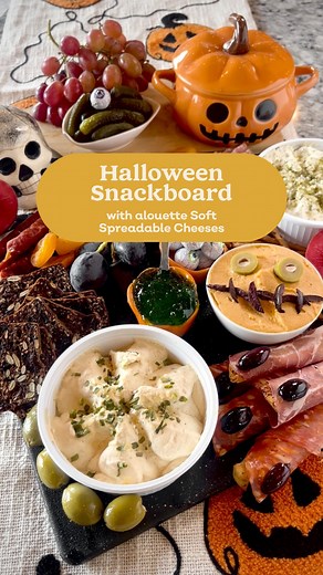 416 reactions · 16 shares | This Halloween snack board is scary-good 襤 complete with spooky sweets, savory bites, and a generous helping of creamy alouette Caramelized Onion and Smoky Jalapeño Soft Spreadable cheese to tie it all together. Whether you're hosting a monster mash or a cozy movie night in, this board is the perfect way to snack in style. 驪龍 | Alouette Cheese | Facebook