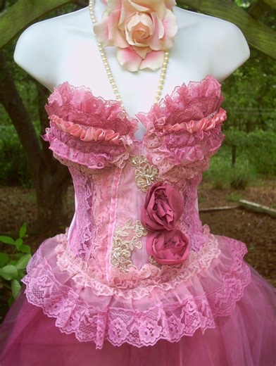 Pink Rose Bustier Vintage Top Pin up Burlesque Ruffle Romantic Photoshoot Video Stage Theater Performance Party Festival Top Made to Order - Etsy