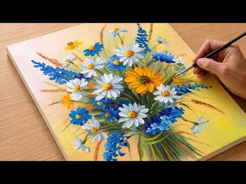 How to Paint a Colorful Wildflower Bouquet | Easy Acrylic Painting for Beginners