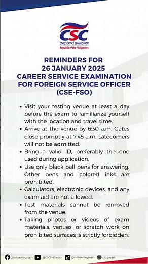 CSC issues reminders to takers of Foreign Service Officer examination on 26 January 2025