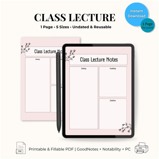 Class Lecture Notes Template: Printable Study Planner (PDF) - Etsy