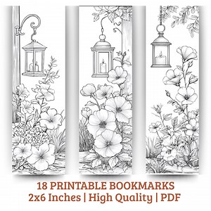 Printable Coloring Bookmarks Floral Lantern Set – 18 Colorable Bookmarks PDF 2x6 Inches - Etsy