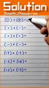 Rules unlocked: (-) × ( ) = (-) ✓ ( ) × (-) = (-) ✓ ( ) × ( ) = ( ) ✓ (-) × (-) = ( ) ✓ Examples: ( 7) × (-4) = -28 ✓ (-3) × ( 8) = -24 ✓ Your turn: ( 2) × (-5) = ?? Comment the answer below! 👇 Drop '🔍' if the pattern clicked for you. Perfect for integer multiplication mystery, signs in multiplication rule, negative positive product, and quick algebra basics. Follow @math_Proven for daily integer challenges, math sign tricks, and brain-teasing rules! 🧠📊 signs in multiplication rule, negative