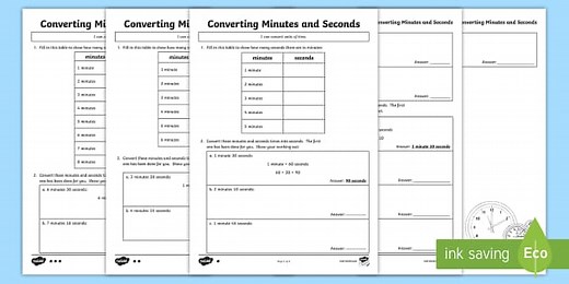Converting Minutes and Seconds Worksheets