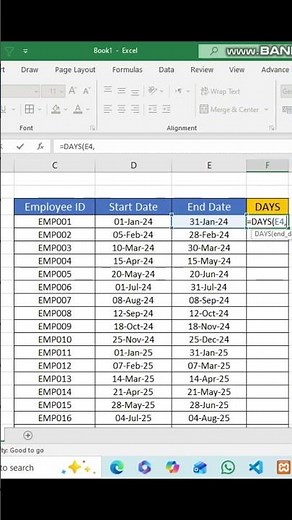 Count days between two dates 🗓️ #excel