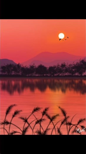 Simple Lake Sunset Painting | Peaceful Sunset Landscape Art #digitalart #ibispaintx #artwork #shorts
