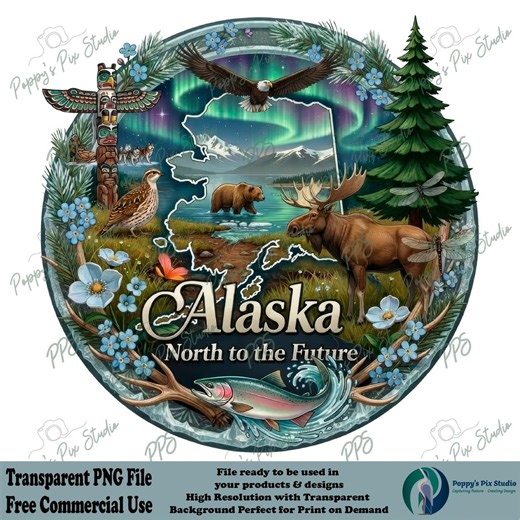 Alaska PNG | State Design With Motto | Transparent POD File | Illustration - Etsy