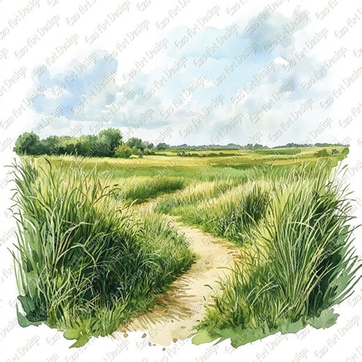 Grassy Field Landscape Clipart, Green Prairies, Sparse Trees (digital Download) - Etsy