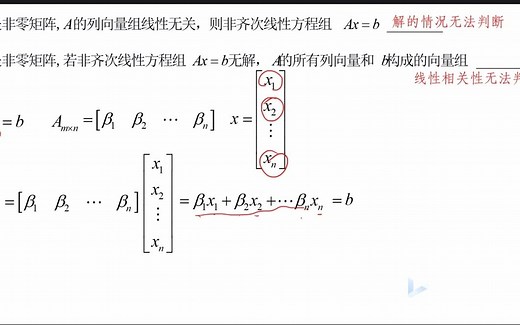 Ax=b的解和A列向量及b向量线性相关性之联系