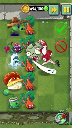 PvZ 2 - Four Cell Attack - Toadstool & 4 Other Plants Max Level Vs Big Head All Star Zombie