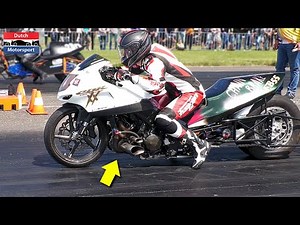 BIG TURBO Motorcycle Drag Racing - 7 Second Runs!