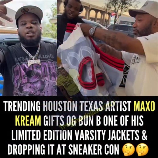 Trey6hundo on Instagram: "TRENDING Houston, Texas artist Maxo Kream shows major love to the city’s legend Bun B by gifting him one of his limited-edition varsity jackets 👀💎 Now Maxo’s taking it a step further — the jacket is DROPPING at Sneaker Con 🧥👟 Is this a collector’s grail or just another Houston power move? 🤔🤔 Would you cop? #houston #texas #maxokream #bunb #sneakercon #streetwear #hiphopculture #limitededition #cityofhouston #trey6hundoquentintv"