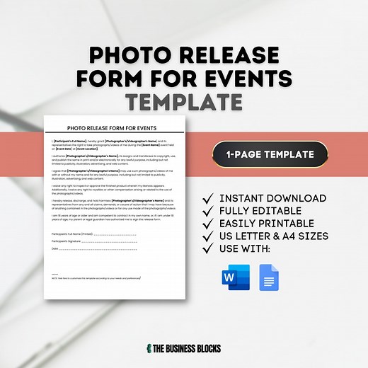 Event Photography Release Form Template (google Docs, MS Word) - Etsy
