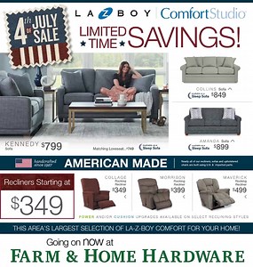 Our La-Z-Boy 4th of July Sale starts today! Stop in to our Ashland Furniture Showroom today! | Farm & Home Hardware