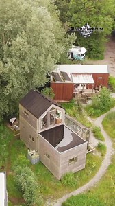 Retired woman built 2-story dream home. Tiny life, big vibes #TinyHouseLife #ShippingContainerHome #RetirementGoals #TinyHouseTour #MinimalLiving #SmallSpaceBigDreams #ArchitectureInspo #HomeGoals | Alternativehouse