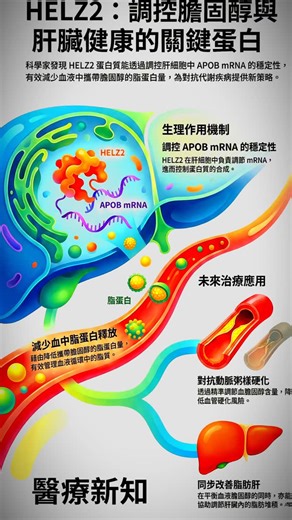 Ooi Hean on Instagram: "一種新發現的蛋白質，被認為是調控膽固醇釋放的關鍵。 HELZ2 會在肝細胞中調控 APOB mRNA 的穩定性，進而降低血液中攜帶膽固醇的脂蛋白（cholesterol-carrying lipoproteins）的量 透過調節 HELZ2，未來可能發展出新的治療策略，用來對抗動脈粥樣硬化與脂肪肝疾病，藉由同時平衡血膽固醇與肝臟脂肪"