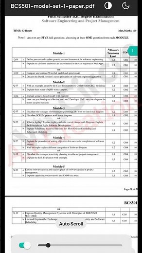 💥5th SEM SOFTWARE ENGINEERING & PROJECT MANAGEMENT | MODEL QUESTION PAPER BCS501 #questionpaper #vtu