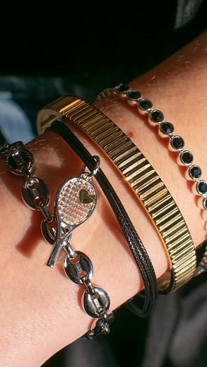 Work hard, play hard, and always rep your favorite sport in your wrist stack! 🏅🙌🏼🤍 These sport cord bracelets feature a charm enhanced with hearts, in antique two-tone finish, on an adjustable-length black cord bracelet. ✨ #alexandani #jewelry #giftguide #statementjewelry #wriststack #sportcord #wristparty #braceletstacks | ALEX AND ANI