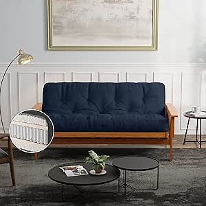 Loosh Home | 10" Full Size Futon Sofa Bed Pocket Coil Foam Mattress - USA Made, Navy, Frame Not Included