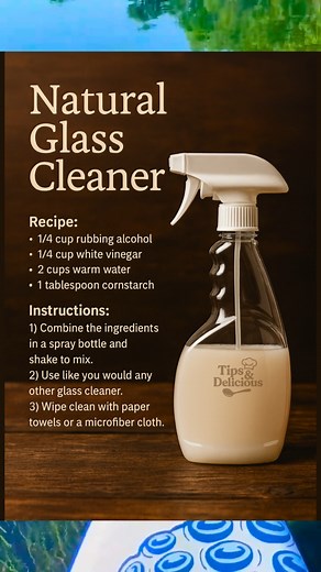 1.9K views | ✨識 A streak-free, non-toxic glass cleaner you can make in 30 seconds. This recipe cuts grease, shines glass, and leaves mirrors spotless — without harsh chemicals. ✔ Rubbing alcohol ✔ Vinegar ✔ Warm water ✔ Cornstarch for streak-free shine Shake, spray, wipe — done. Perfect for mirrors, windows, and shower doors. #naturalcleaning #diycleaners #cleaninghacks #homecaretips #tipsanddelicious | Tips & Delicious | Facebook
