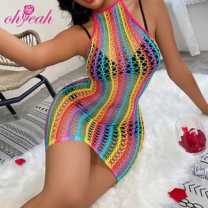 [Hot Item] New Style Hollow out Halter Backless See Through Fishnet Bodystocking Dress Sexy Lingerie