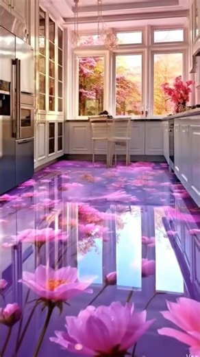Mesmerizing Kitchen Transformation: Floral Epoxy Floor Installation Timelapse#usashorts #kitchen